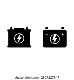 Two black battery icons with lightning vector illustration