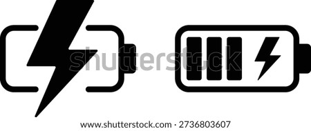 Two black battery icons with lightning bolt symbols power energy 1