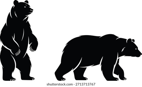 Dos osos negros de pie sobre fondo blanco silueta