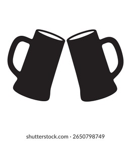 Two black beer mugs clinking together celebration toast vector