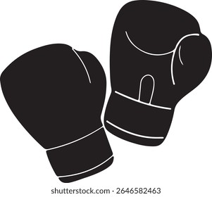 Duas luvas de boxe pretas são representadas neste gráfico vetorial. As luvas são detalhadas com contornos brancos para acentuar sua forma e forma.