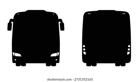 Dos siluetas de autobús negras presentan un contraste limpio y marcado con un estilo plano distintivo.