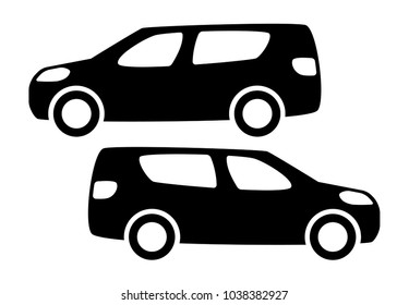 Two black car silhouettes on a white background. Vector illustration.