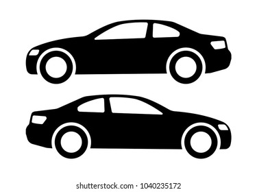 Two black car silhouettes on a white background. Vector illustration.
