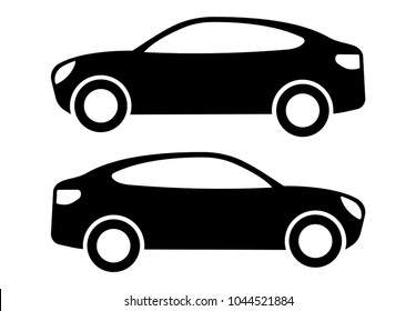Two black car silhouettes on a white background. Vector illustration.