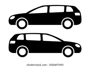 Two black car silhouettes on a white background. Vector illustration.
