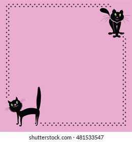 Two black cartoon cat and paw prints border background with clean space for your text.