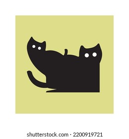 Two black cat animal vector logo design 