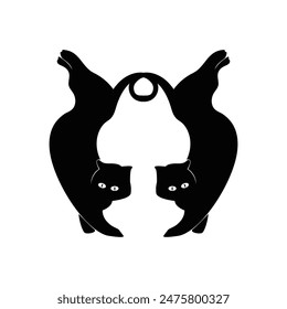 Two black cat animal vector logo design