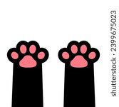 Two black cat kitten paw print leg foot sign symbol. Pink pawprint. Cute cartoon kawaii character body part silhouette. Baby pet collection. Happy Valentines Day. Flat design. White background. Vector