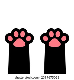 Two black cat kitten paw print leg foot sign symbol. Pink pawprint. Cute cartoon kawaii character body part silhouette. Baby pet collection. Happy Valentines Day. Flat design. White background. Vector