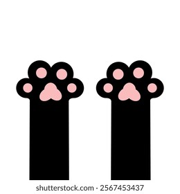 Two black cat kitten paw print leg foot sign symbol. Pink pawprint. Cute kawaii cartoon pet character body part silhouette. Happy Valentines Day. Childish style. Flat design. White background. Vector