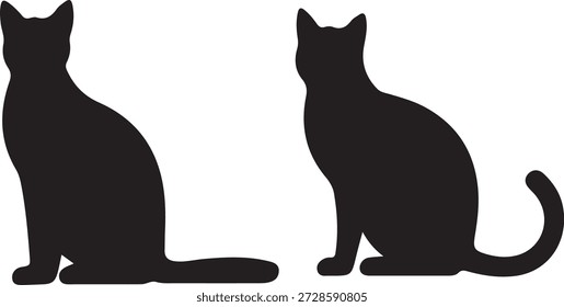 Duas silhuetas de gato preto sentadas de frente para direções diferentes no fundo branco