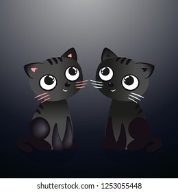 two black cats, black cat cartoon style illustration, valentines day card  