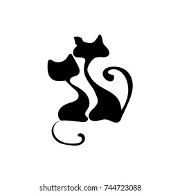 Two Black Cats Halloween vector Silhouette