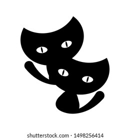 Two black cats isolated on white background