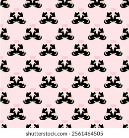 Two black cats loving pattern for background.