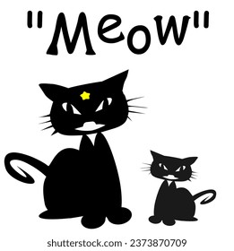 Two black cats meow and have yellow stars. Halloween illustration vector