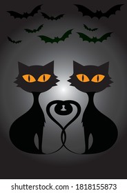 Two black cats on halloween The night is dark and scary There is a black cat that symbolizes creepy. Good luck everyone, Halloween.