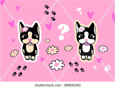 Two black cats on pink background vector illustration