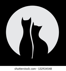 Two black cats on white moon. eps10