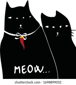 two black cats with red horn