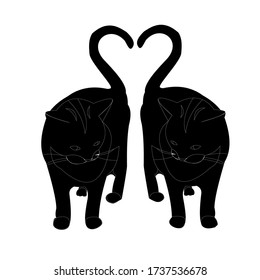 
two black cats show tails heart