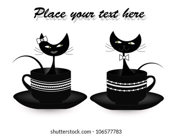 Two black cats sitting in cups