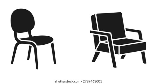 Two black chair silhouettes isolated on white background
