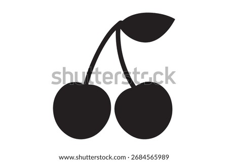 Two Black Cherries Isolated on White Background Simple Icon Design