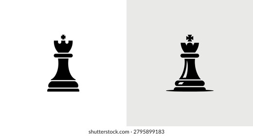 Two black chess kings with crown symbols positioned back to back for strategy and competition visuals