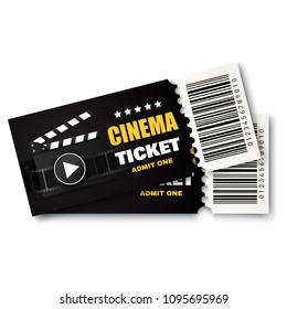 Two black cinema tickets isolated on white background.