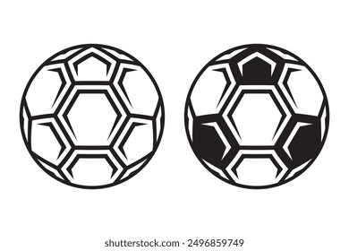 Two black classic football soccer ball icons with tips on white background. Sport symbol.