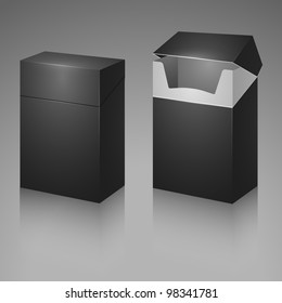 Two Black Closed and opened empty cigarettes pack