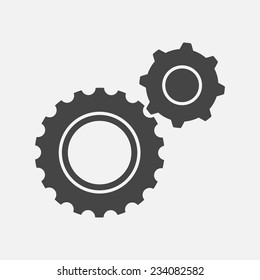 Two black cogs (gears) icons. Isolated on white background. Vector illustration, eps 8.