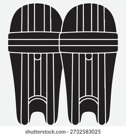 Two black cricket leg guards with white outlines on a light grey background pads sports equipment
