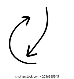two black curved arrows. doodle vector element.