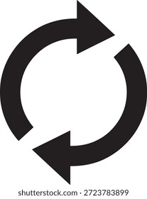 Duas setas curvas pretas formando um círculo indicando o ciclo e a rotação usados como um elemento gráfico simples para vários aplicativos como atualização e recarga.