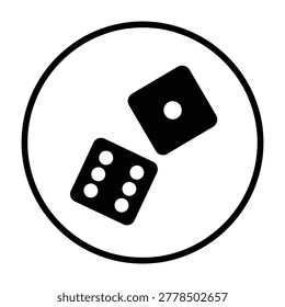 Two black dice in a circle on white background, symbolizing chance and luck