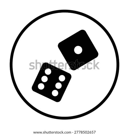 Two black dice in a circle on white background, symbolizing chance and luck