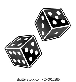 Two Black Dice Cubes on White Background. Vector