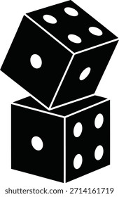 Dos dados negros están apilados, uno ligeramente inclinado sobre el otro. Los puntos blancos representan los números en las caras visibles de los dados.