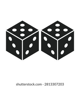 Two black dice with white dots on a plain background, symbolizing chance and games