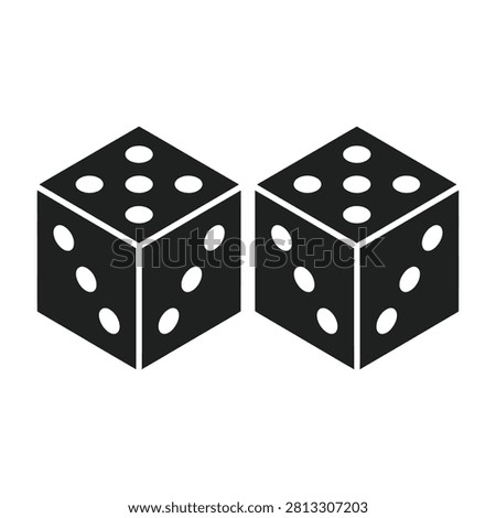 Two black dice with white dots on a plain background, symbolizing chance and games