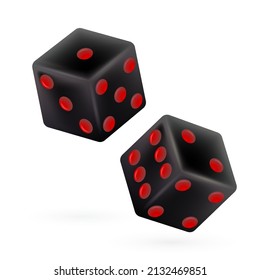 Two black dices isolated on white background. Vector illustration of game concept