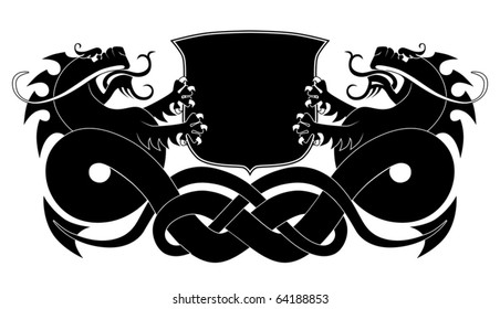 Two black dragons on white background