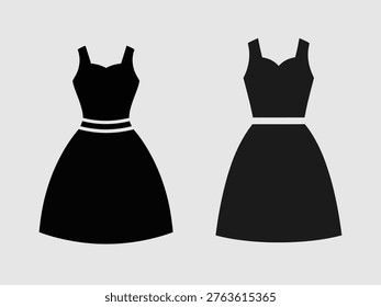 Two black dress silhouettes are presented, showcasing different styles – one with a defined waist and flared skirt, and another with a sweetheart neckline.