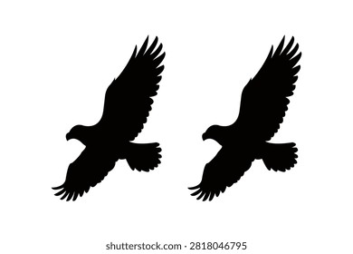 Two black eagle silhouettes are depicted in flight against a clean white background, symbolizing power and freedom.