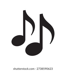 Two black eighth note musical notes in simple style isolated on white background, commonly used in music notation