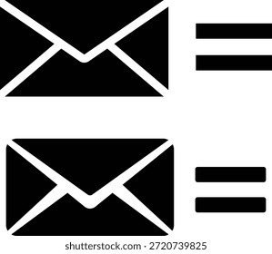 Dos sobres negros con signos iguales sobre fondo blanco correo electrónico